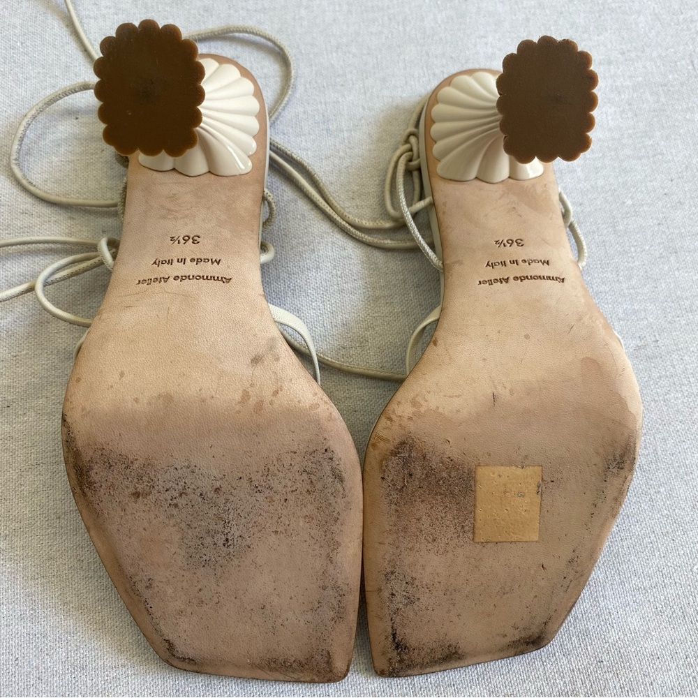 A'mmonde Atelier Square Toe Heels Ivory Anastassia 100 Ankle Tie Size 36.5 - Picture 8 of 10
